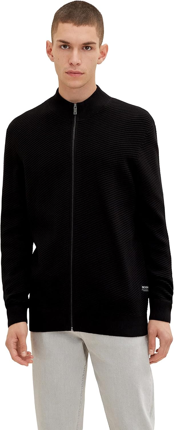 TOM TAILOR Denim Herren Strickjacke mit Stehkragen S 10903 - Anthracite Gray, S 10903 - Anthracite G