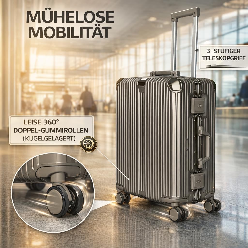 POSH Handgepäck Koffer M - Hartschale 60x40x25 cm Polycarbonat Trolley mit Aluminium Rahmen & 2 TSA-