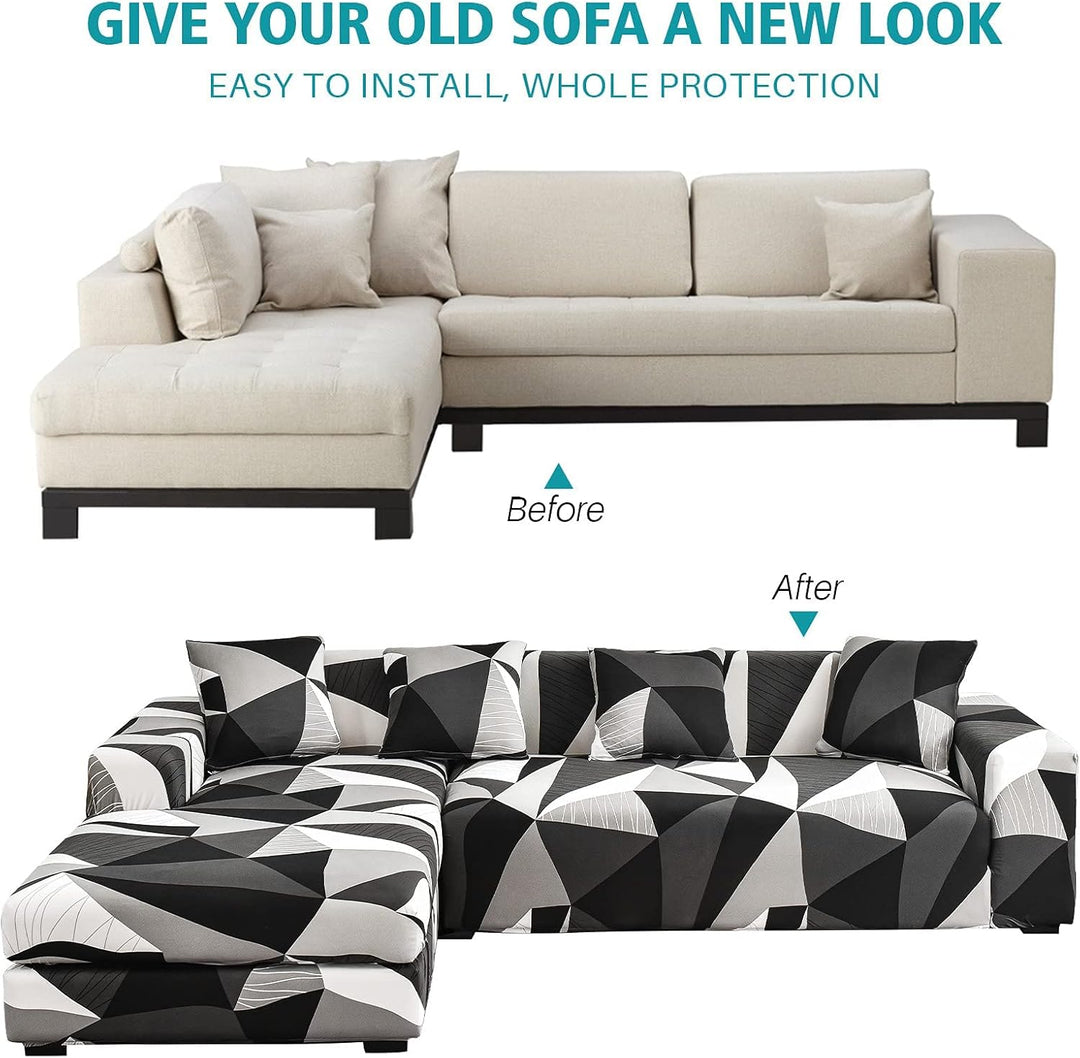 ShowyLive Sofa Überzug Couch Überzug 2er Set für Ecksofa L-Form Sofabezug 3 Sitzer+3 Sitzer, mit 4 S