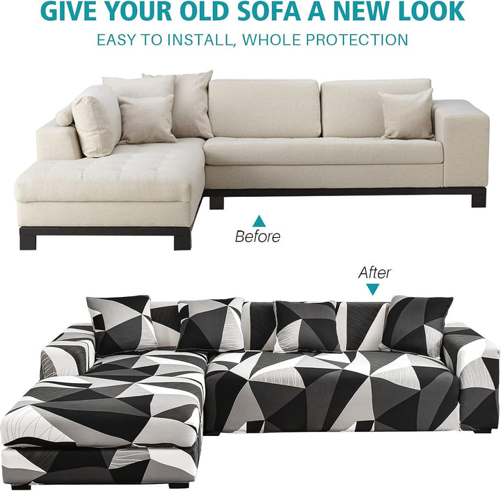 ShowyLive Sofa Überzug Couch Überzug 2er Set für Ecksofa L-Form Sofabezug 3 Sitzer+3 Sitzer, mit 4 S