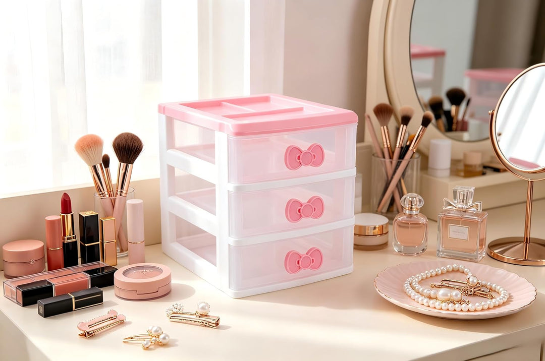 Schöne Mädchen rosa Farbe Kawaii & niedliche Desktop-Schublade Aufbewahrungsbox Empfänger Organizer