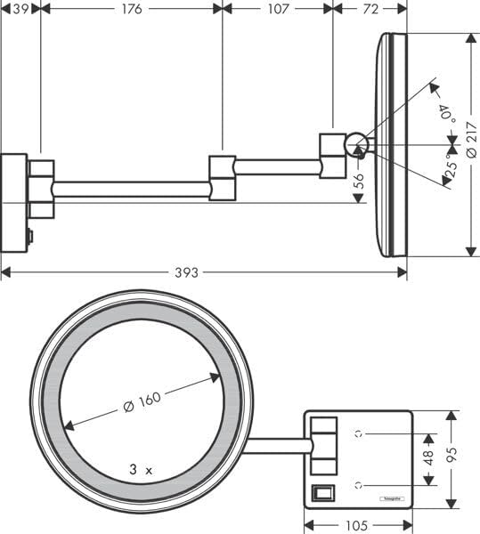 hansgrohe AddStoris - Kosmetikspiegel mit LED-Beleuchtung, Schminkspiegel mit Beleuchtung, Rasierspi