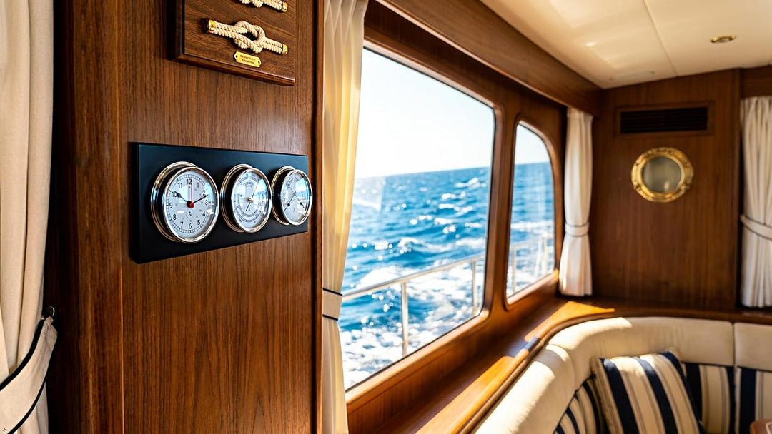 Autonautic - Nautische Wetterstation aus verchromtem Messing - Uhr, Barometer und Thermohygrometer,