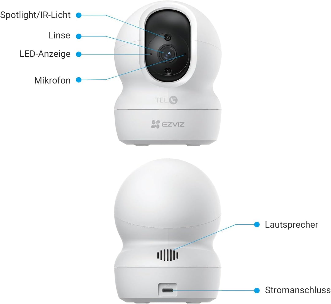 EZVIZ WLAN Indoor Überwachungskamera, 360º PTZ IP Kamera mit Farbnachtsicht, Personen-/Geräuscherken