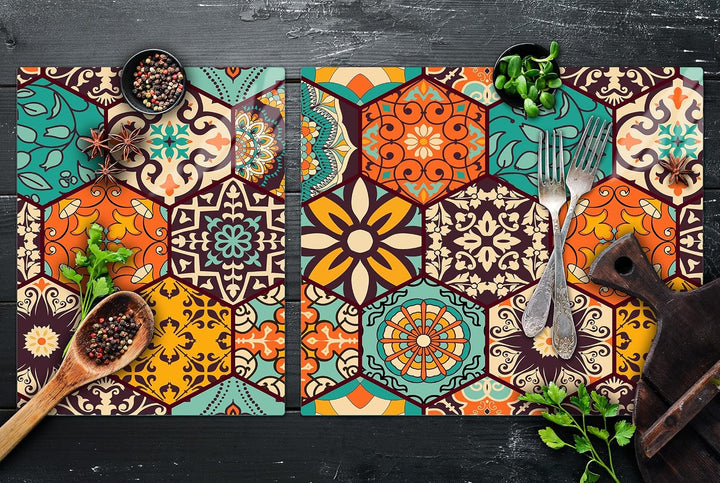 TMK ArtDeko Herdabdeckplatte 2 Teilig 40x52 + 60x52 cm - Spritzschutz Herdabdeckung – Herdschutz aus
