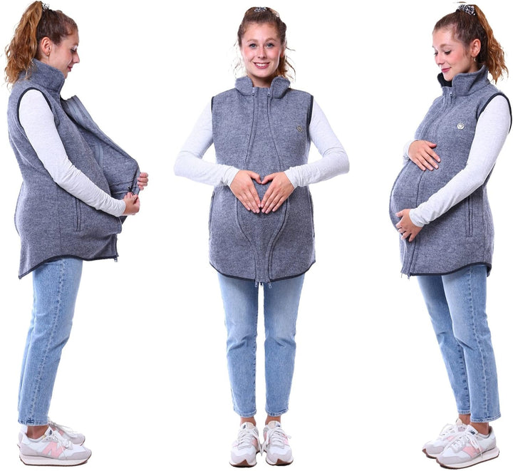 Viva la Mama - Wollweste Trageweste aus Wolle zum Babytragen Umstandsweste - PEVE - grau - M M Grau,