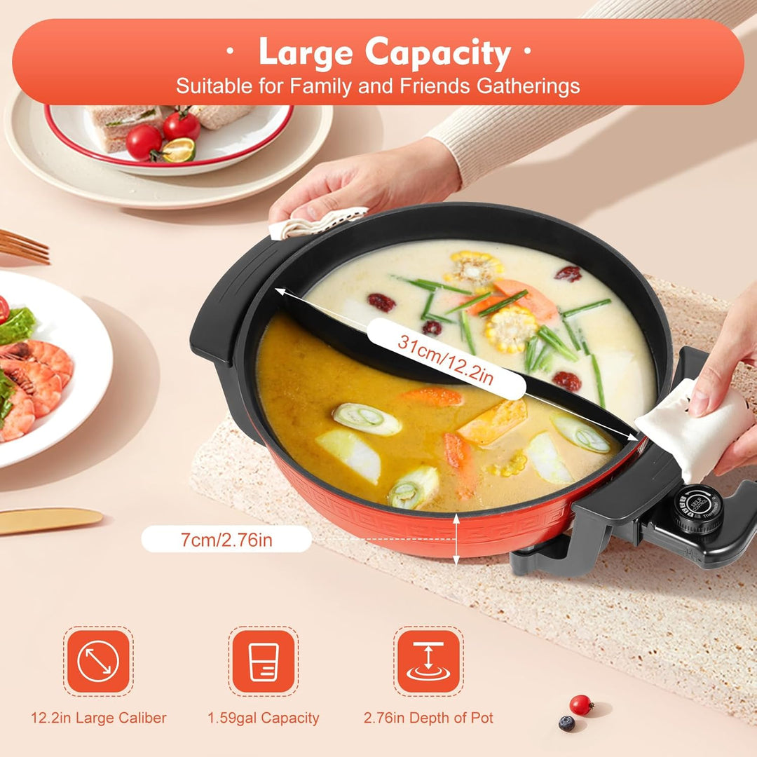 Hot Pot Elektrisch Hotpot Topf, 6L Twin Hot Pot Shabu Feuertopf Suppentopf Chinesischer Hot Pot Fond