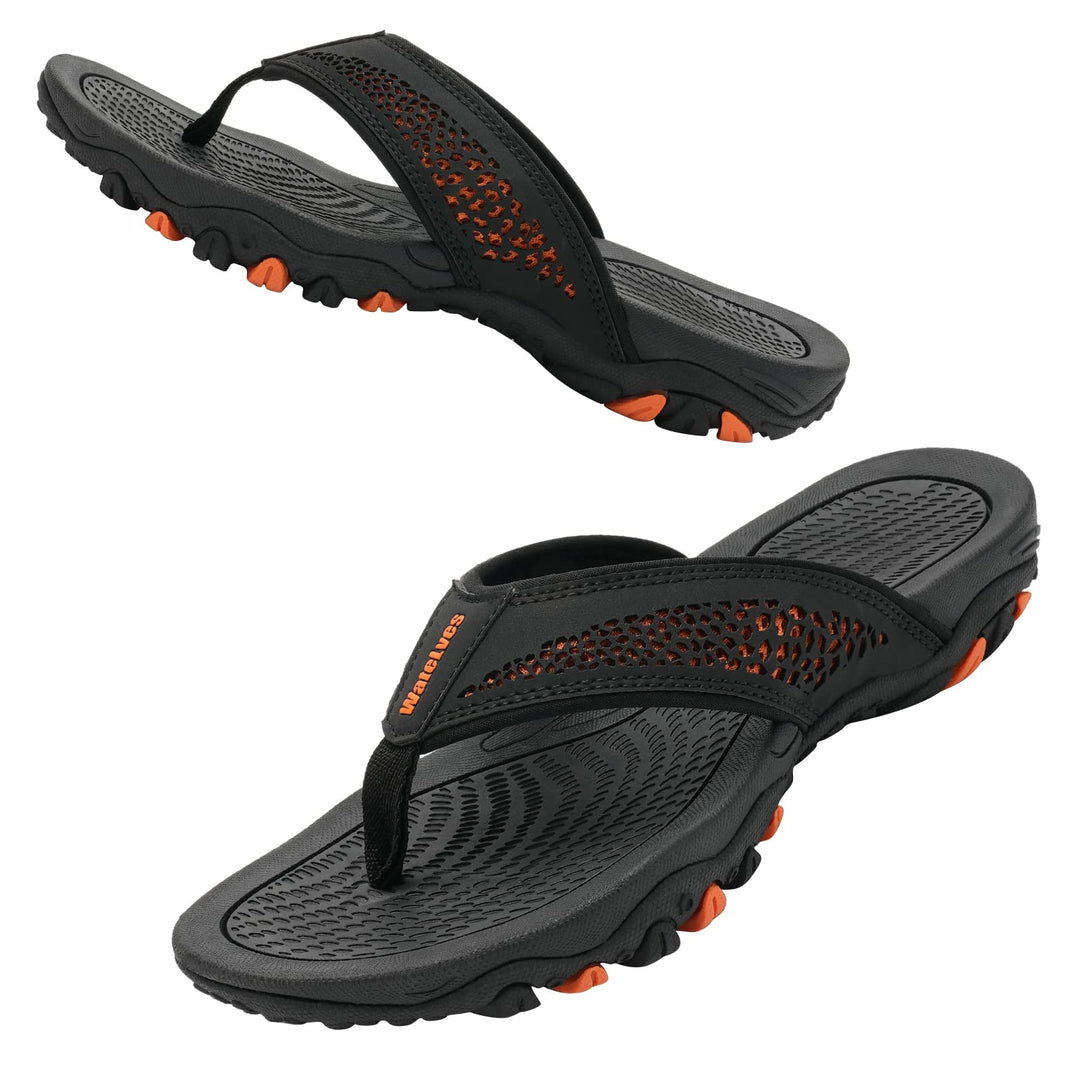 Herren Flip Flops Zehentrenner Leder mit Arch Support Sandalen Weich Leder Stoff Badelatschen Sommer