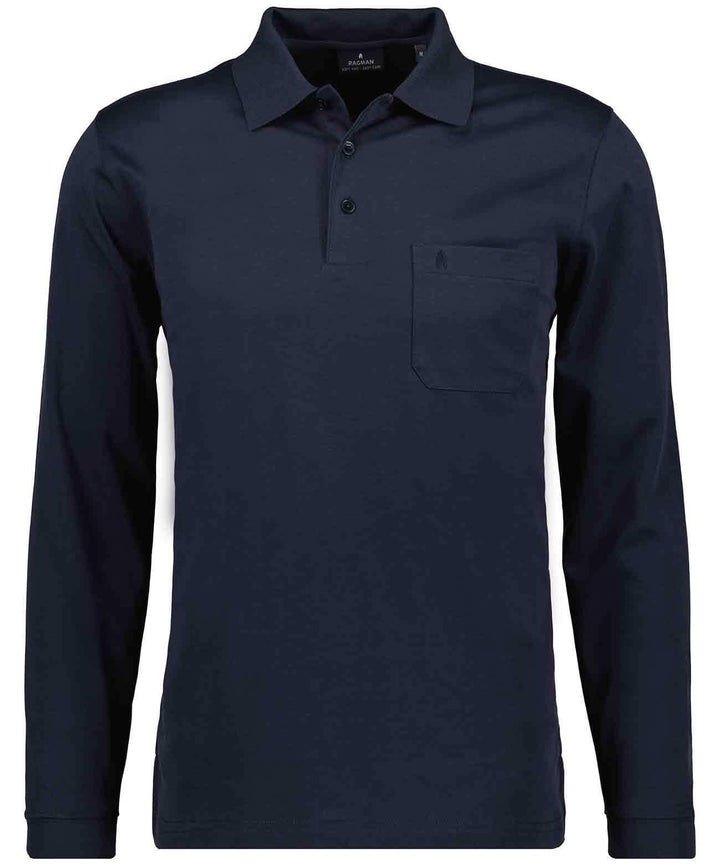RAGMAN Herren Softknit-Polo mit Brusttasche, Langarm S Marine, S Marine