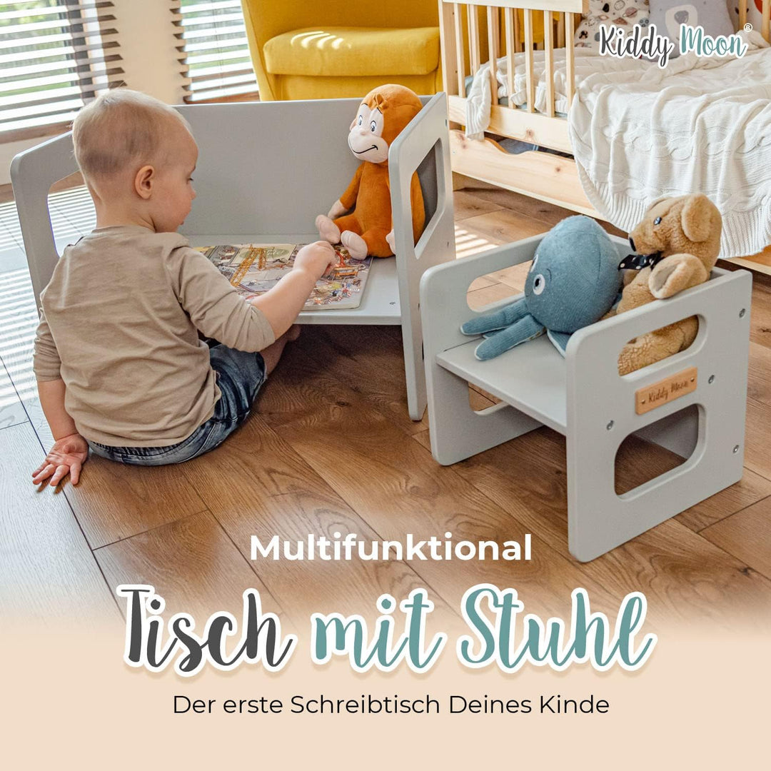 KiddyMoon Kindertisch Mit Stuhl Für Kinder Runde Tresor Kanten Kinderzimmer Möbel, Weiss Kindertisch