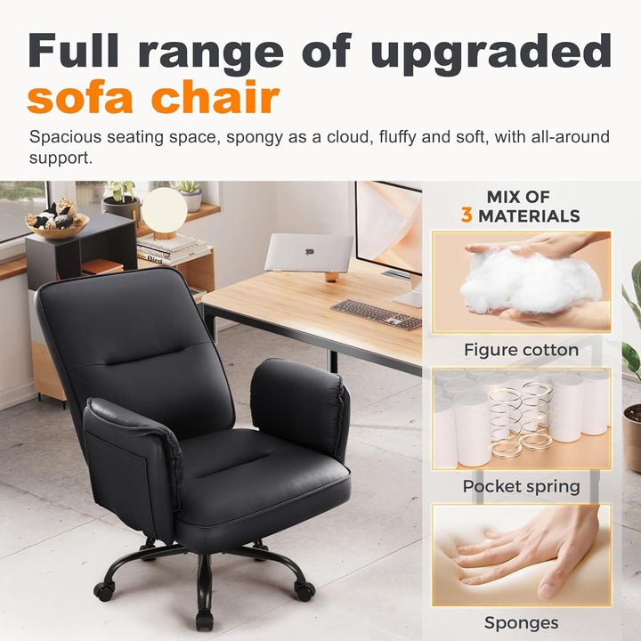 IWMH Bürostuhl, PU Leder Ergonomischer Schreibtischstuhl, Verdickte Kissen Breiten Sitz Chefsessel m