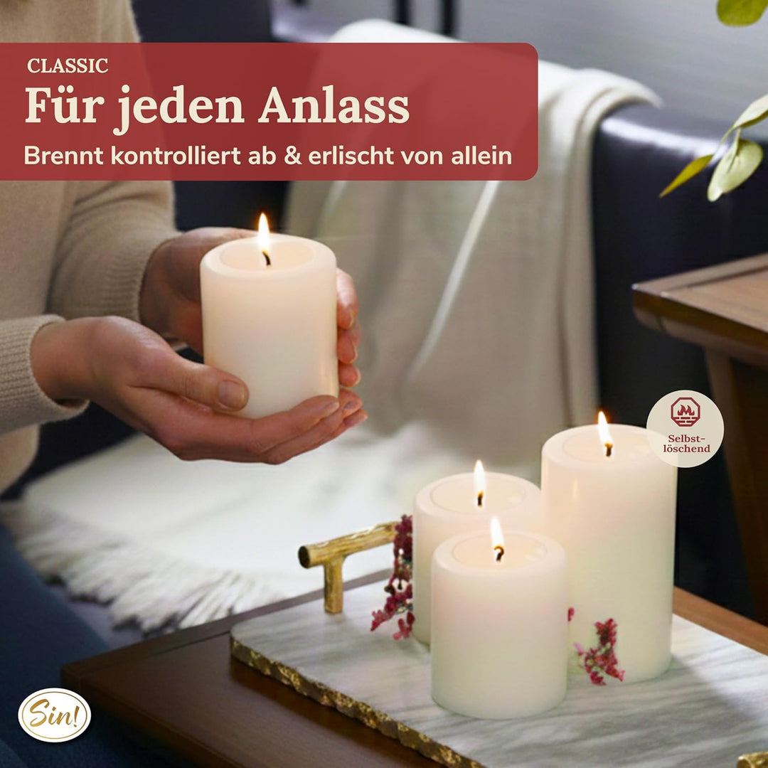 Sin! 4er Set Teelichthalter Classic warmweiss - ∅ 7 cm - Höhe 9 cm, Dauerkerze mit Teelicht in Kerze