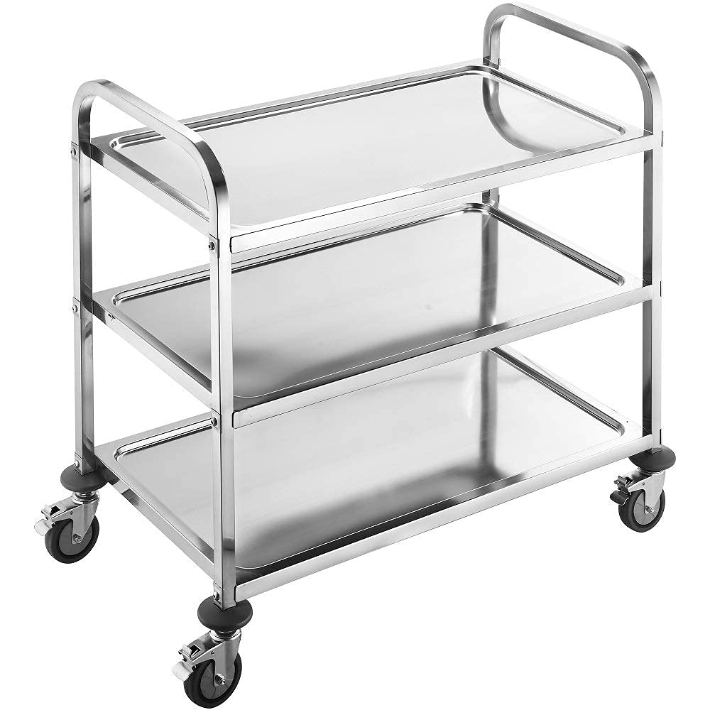BPT Edelstahl Servierwagen mit 3 Böden Partition Küchenwagen，Restaurant Hotel Schul Servierwagen (75