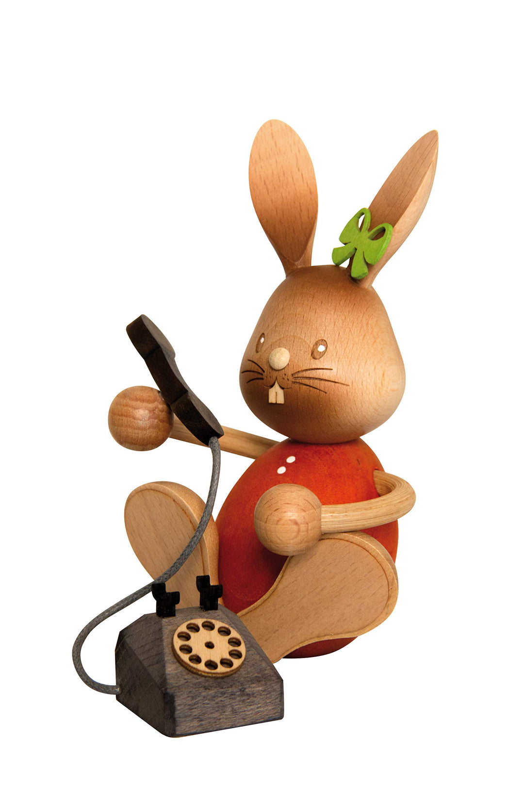 Drechslerei Kuhnert - Osterdekoration/Osterhase - Stupsi Hase mit Telefon - 12cm - aus Holz - Made i