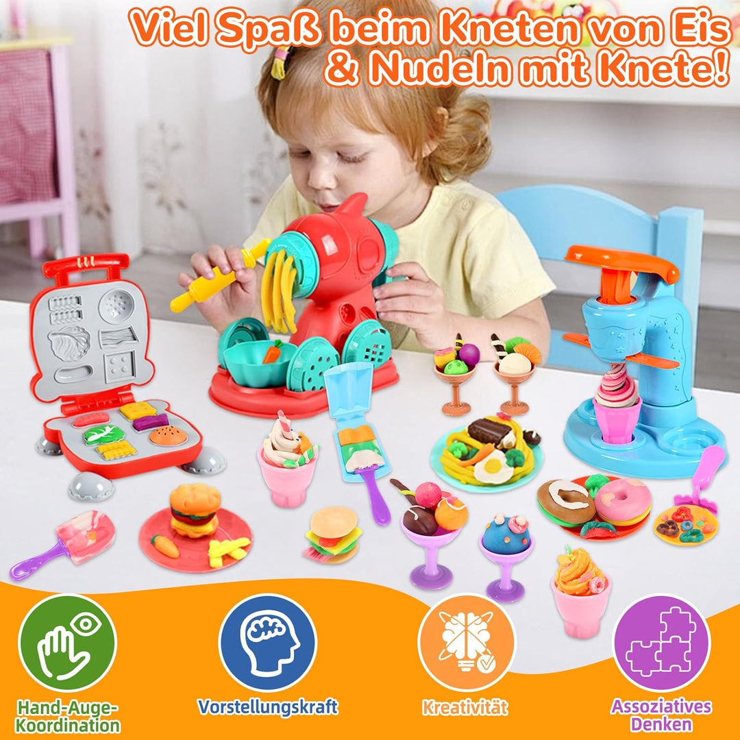 51 Stück Knete Set,Knete Zubehör Kitchen Creations,Knete Eismaschine Nudelmaschine Burgermaschine,Kn