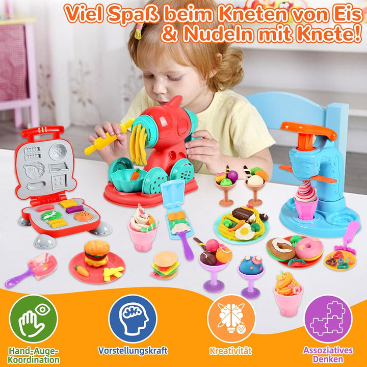51 Stück Knete Set,Knete Zubehör Kitchen Creations,Knete Eismaschine Nudelmaschine Burgermaschine,Kn