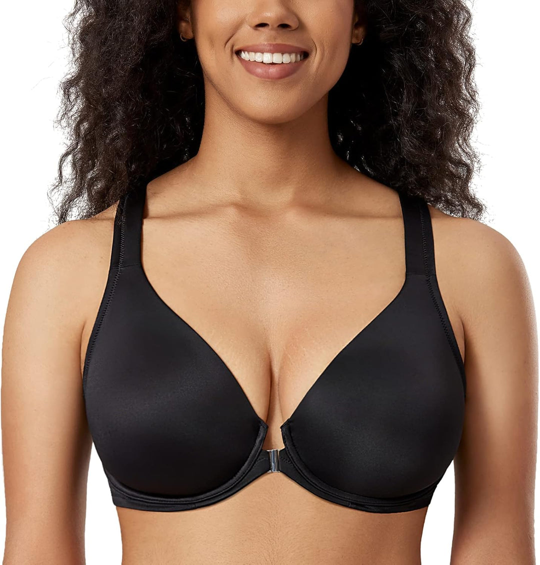 DELIMIRA Damen Vorderverschluss Racerback BH Grosse Grössen Bügel BHS Tiefer Ausschnitt Ungefüttert