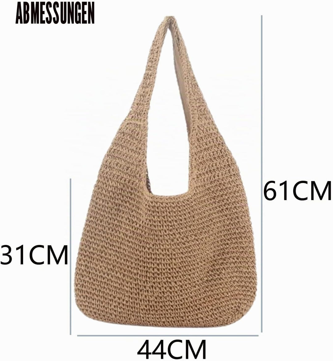 H.S.G.K Stroh Umhängetasche Damen Crossbody Tasche Urlaub Tasche Handgewebt Tasche Freizeit Grosse K