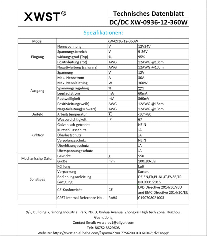 DC 9-36V 12V 24V auf 12V Converter Spannungswandler 30A 360W Auto Netzteil Wandler Konverter Transfo