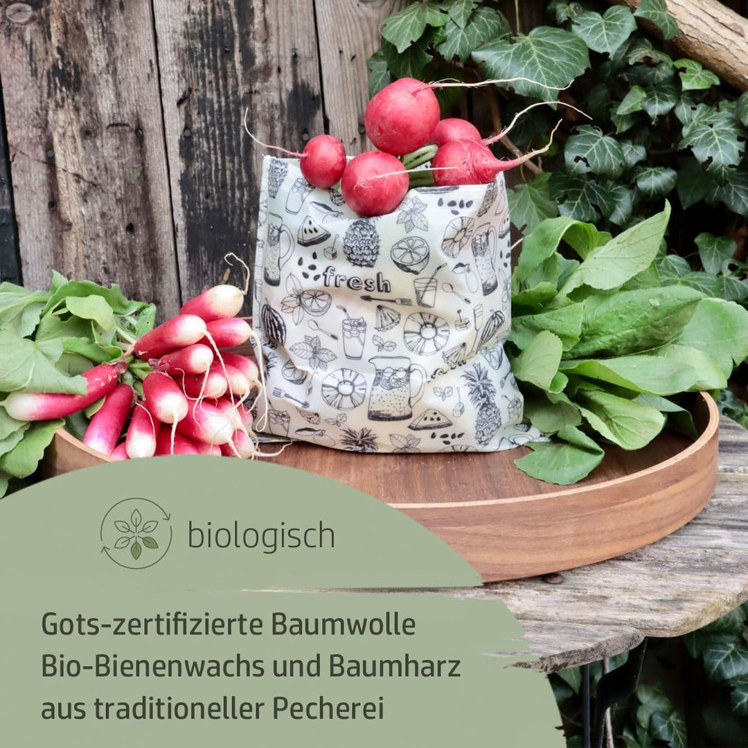 Kumanu | Bio-Bienenwachstuch - Snacktasche PAUSENPETER | Bienenwachstasche B20 x H22cm | plastikfrei