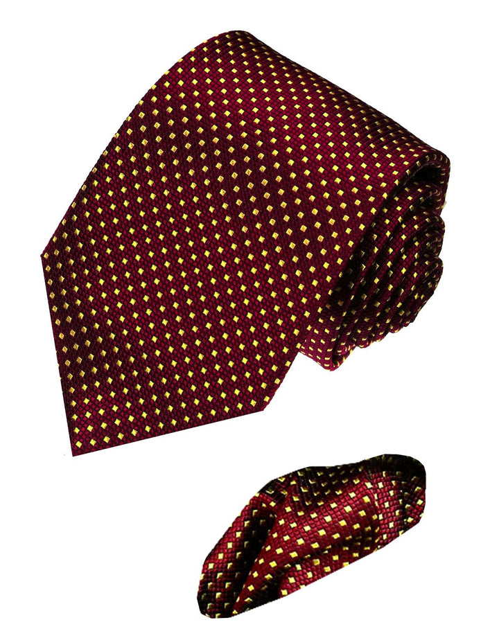 Lorenzo Cana - Marken 2 er Set aus 100% Seide - Krawatte mit Einstecktuch - Kastanienbraun Gelbe Tup
