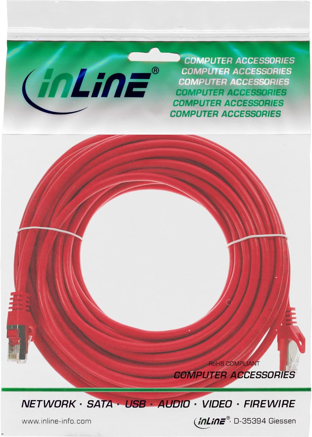InLine 72555R Patchkabel, SF/UTP, Cat.5e, rot, 50m