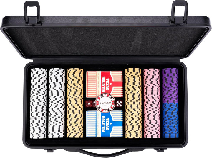Engelhart - 320950 – Poker-Set – Koffer aus schwarzem Metall – 300 Chips 14 g ohne Nummer + 2 Karten