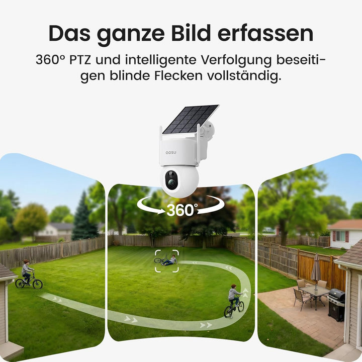 aosu 4K 8MP Überwachungskamera Aussen Solar Akku UHD mit Licht 360° PTZ Kein ABO Nötig WLAN Kamera Ü