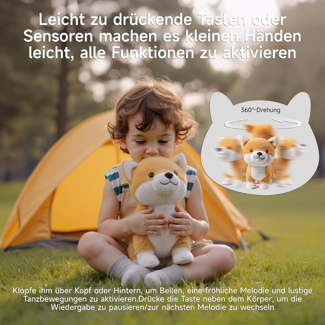 Interaktiver Plüschwelpe, Realistischer Bellender Hund Spielzeug Kinder, Plüschhund mit Musik und Be