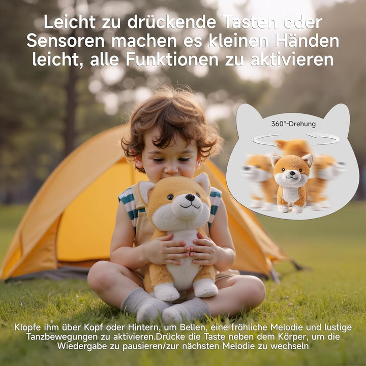 Interaktiver Plüschwelpe, Realistischer Bellender Hund Spielzeug Kinder, Plüschhund mit Musik und Be