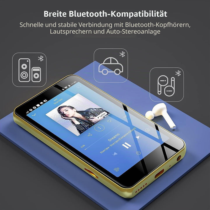 MP3-Player mit Bluetooth und WLAN, 4"-Voll-Touchscreen MP4 - mit Spotify, Android-Streaming-Musikpla