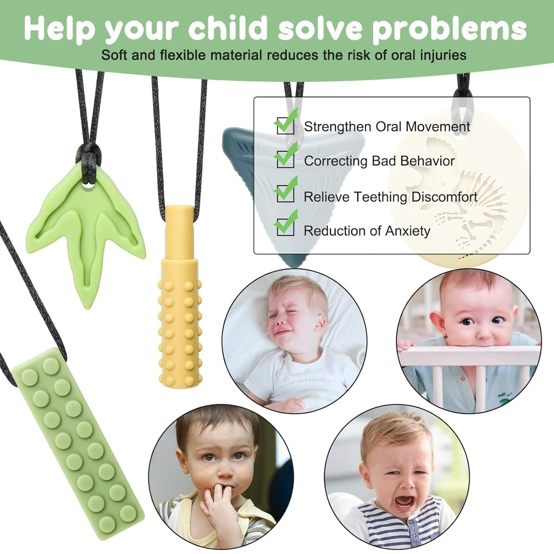 CLDY Kaukette für Kinder, 5 Stück Sensory Kauen Halskette, Kau-Charm, Beissring aus Silikon BPA-frei