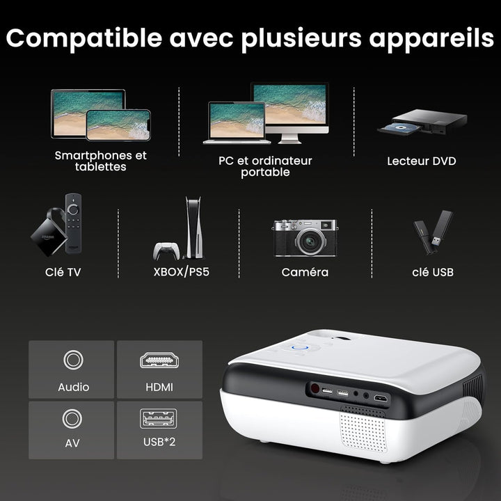 Mini Beamer 4K, HAPPRUN H1 Full HD Beamer mit Bluetooth – Native 1080P Tragbarer Outdoor Projektor m