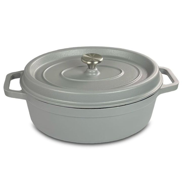 osoltus Bräter oval Gusseisen Schmortopf mit Tropfdeckel hellgrau 33 cm oval Hellgrau, oval Hellgrau