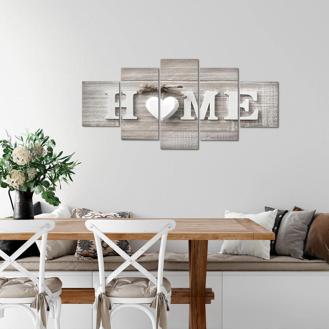 Runa Art Wandbilder Home Herz 5 Teilig Bild auf Vlies Leinwand Deko Wohnzimmer Landhausstil Beige Br