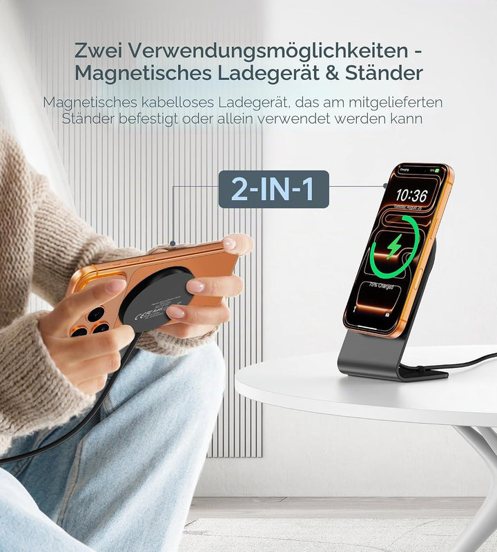 Induktive Ladestation Kompatibel mit Magnetisches Ladegerät, Wireless Charger Kabellos Schnellladege