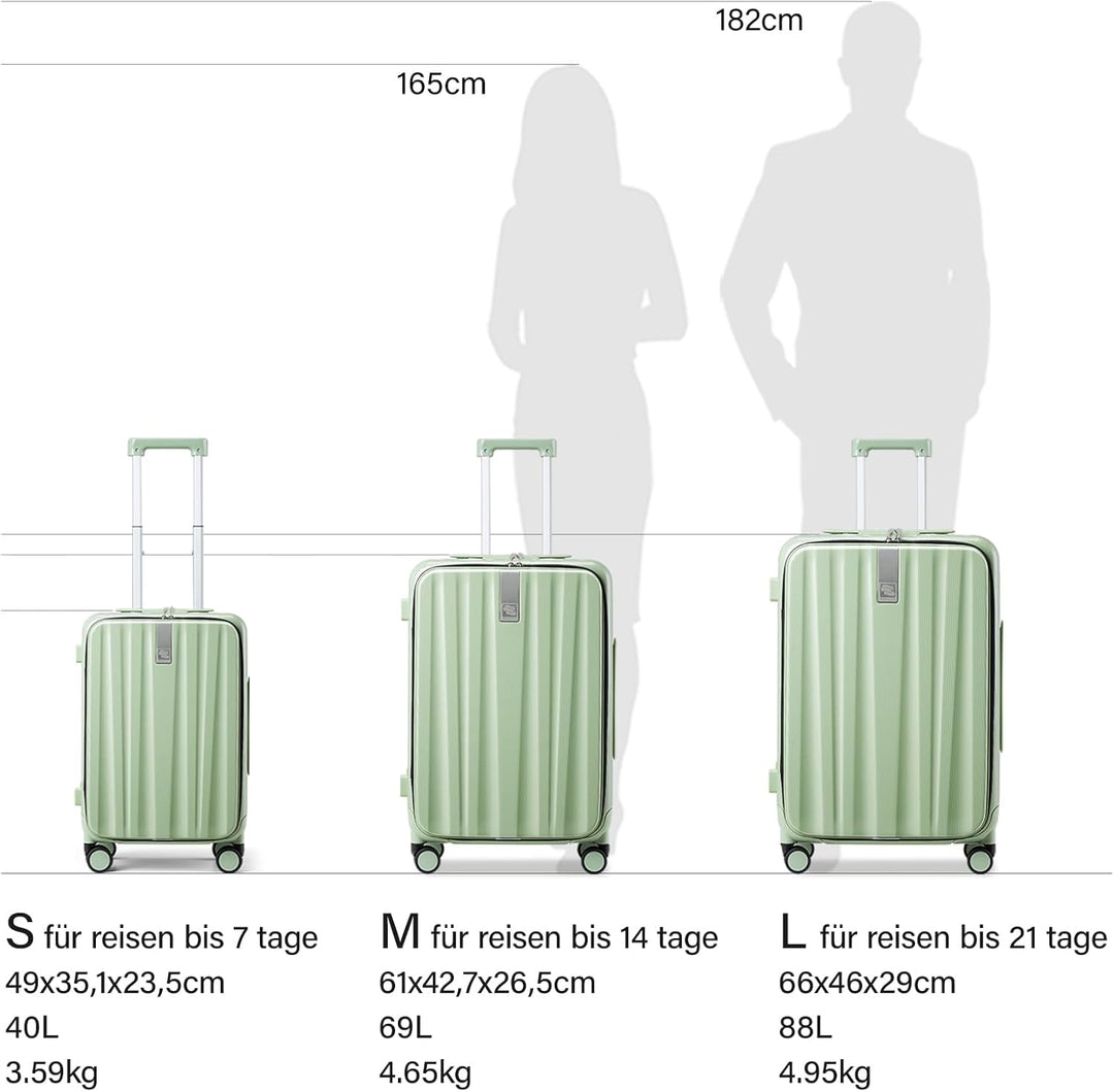 Hanke Handgepäck Koffer PC Hartschalenkoffer mit 360° Spinner Rädern Frontöffnung Reisekoffer Alumin