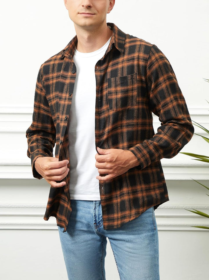 Yukiuiny Herren Holzfällerhemd 100% Baumwolle Langarm Kariertes Hemd Casual Button Down Flanell Frei