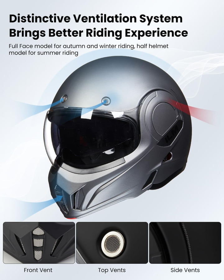 ILM Motorradhelm Integralhelm Klapphelm Fullface Helm Herren Damen ATV UTV mit 180° Umkehrbarer Kinn