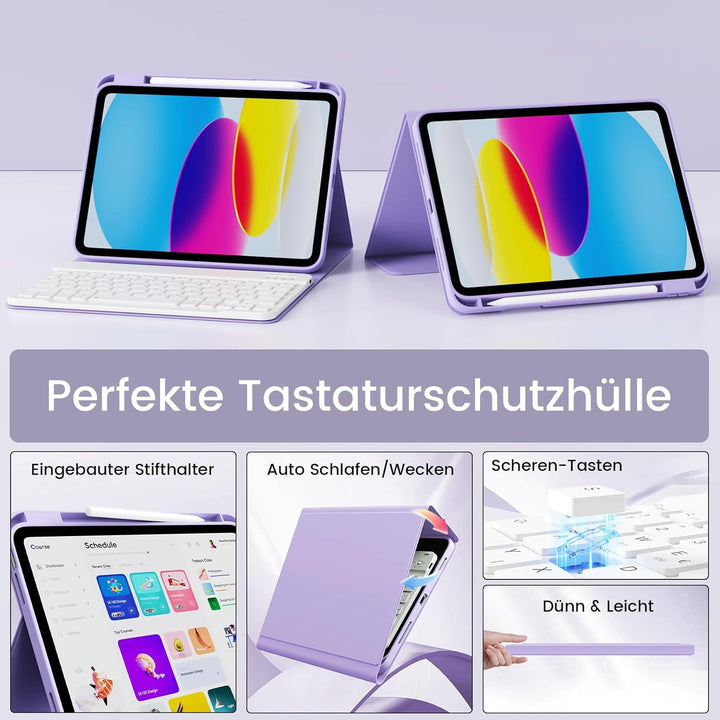 Hülle mit Tastatur für iPad (A16) 11/10 Generation 11/10,9 Zoll 2025/2022, Abnehmbare Kabellose Blue
