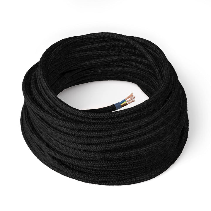 Amarcords - Textilkabel für Lampen SCHWARZ, rund, Jute, 5 Meter, mit Erdung 3x0,75 - Stoffkabel mit