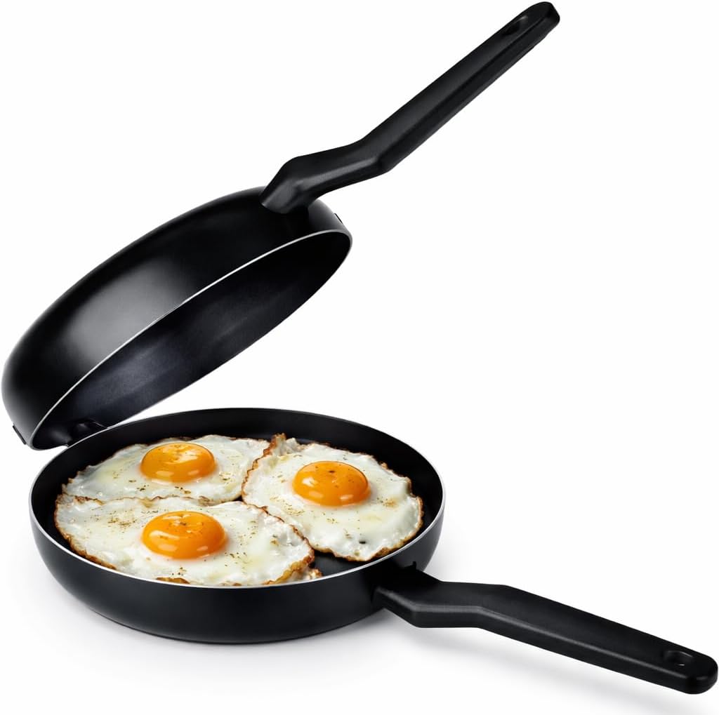 LS Kitchen - Doppelpfanne für Umdrehung des Kartoffelomletts - Induktion - Schwarz - Durchmesser 24