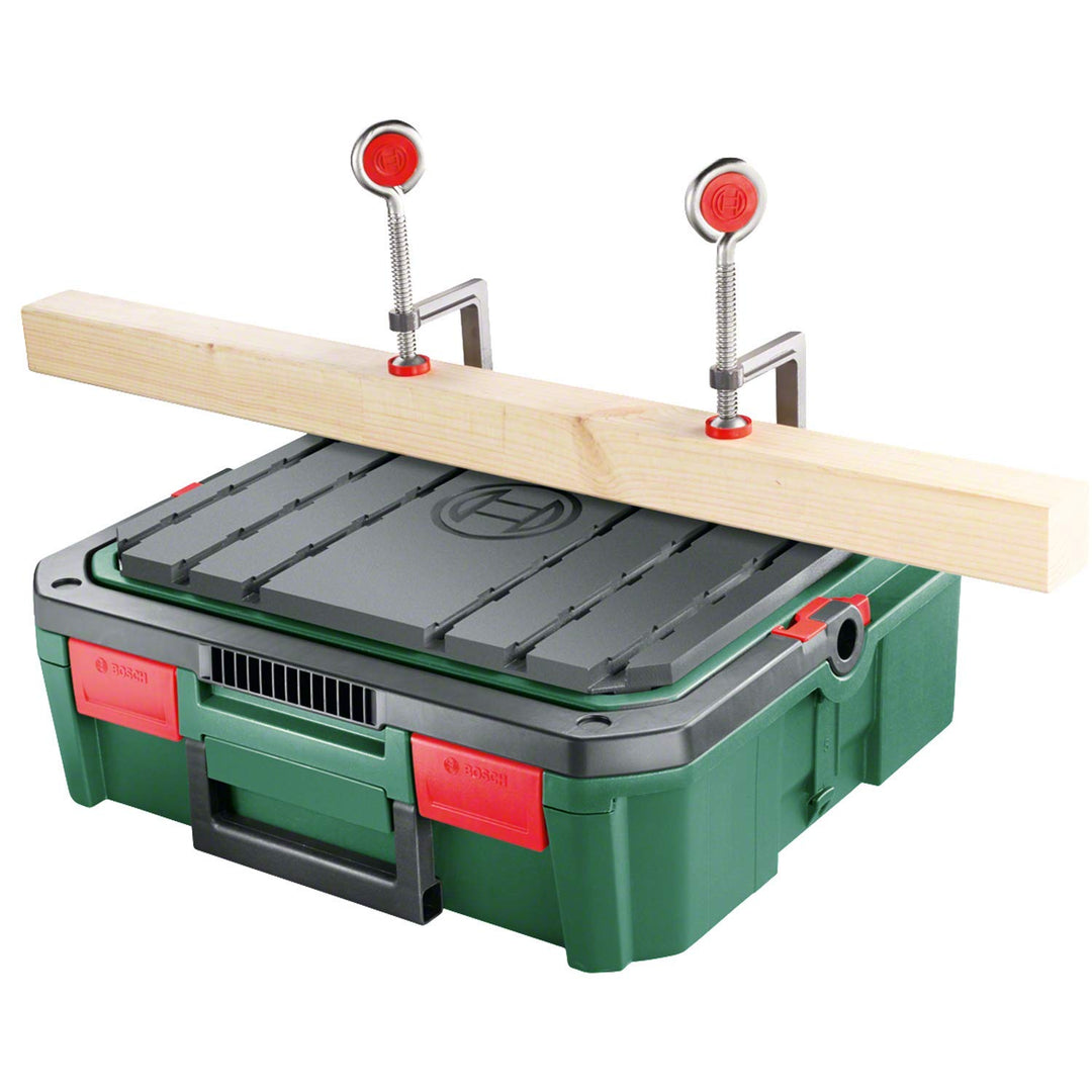 Bosch Workbox SystemBox mit integrierter Werkbank-Auflage (Grösse S, Zubehör für Bosch Stichsäge PST