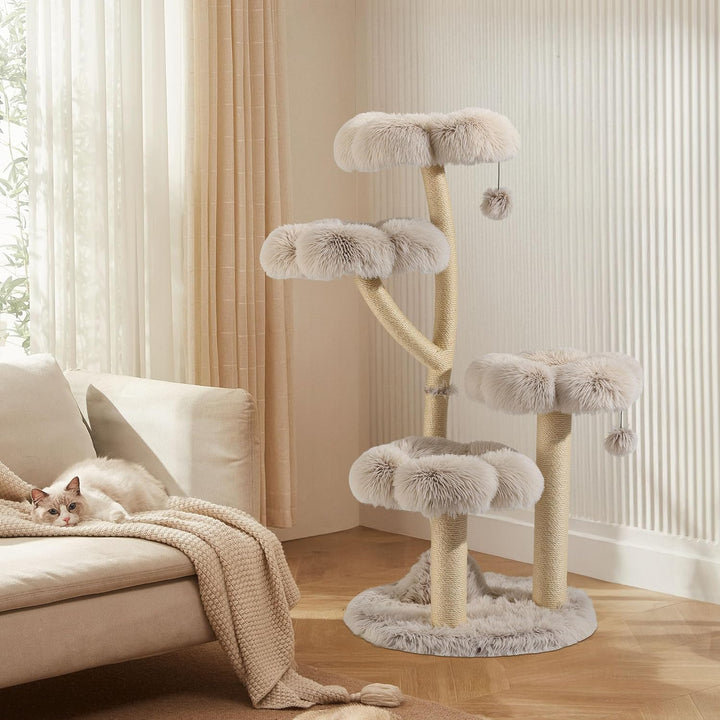 Fudajo Designer Kratzbaum 59 x 59 x 123 cm, Katzenkratzbaum mit Plüsch und Sisal, Kletterbaum für Ka