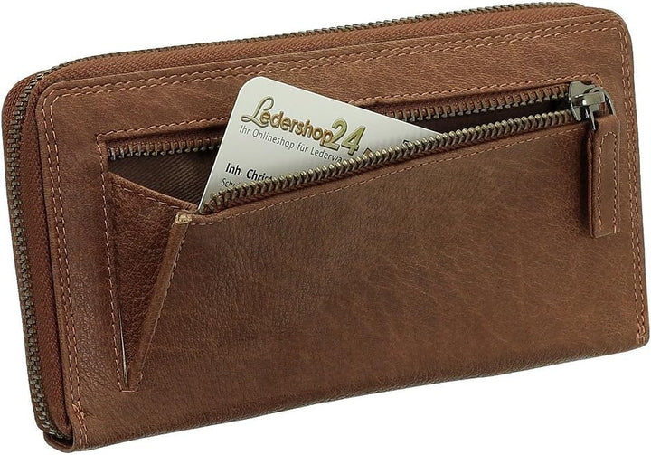 Luxus Leder Damen Geldbörse Portemonnaie Geldbeutel Langbörse XXL Farbe Cognac, Cognac