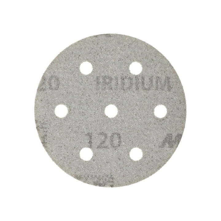 Mirka Iridium Premium-Schleifpapier Ø 90mm Klett 7-Loch, Korn 120, 50 Stk/Zum Schleifen von Lack, Sp