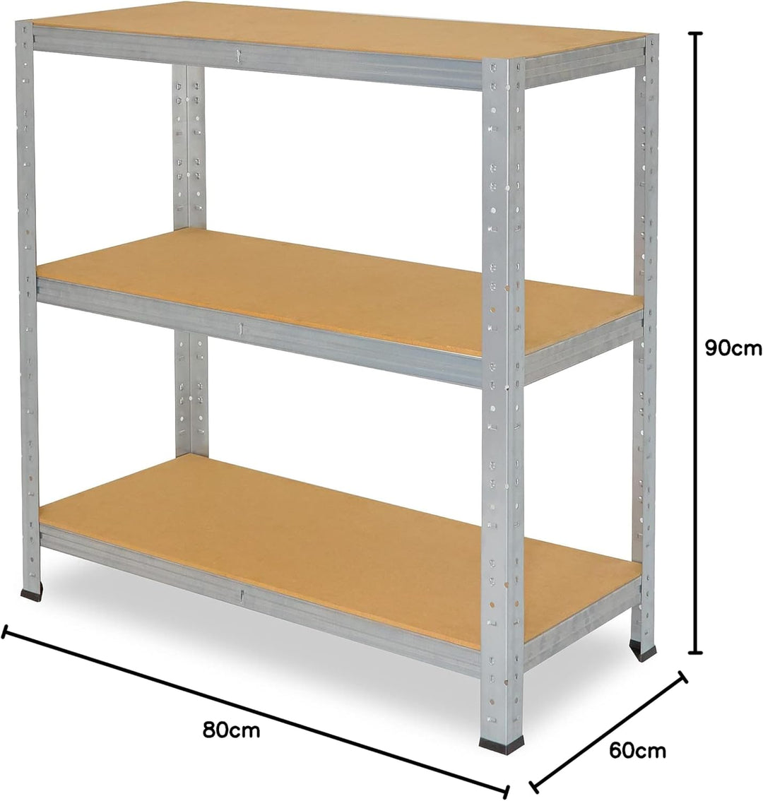 shelfplaza® 90x80x60cm HOME Schwerlastregal verzinkt/Metallregal mit 3 Böden/Kellerregal Metall, Gar