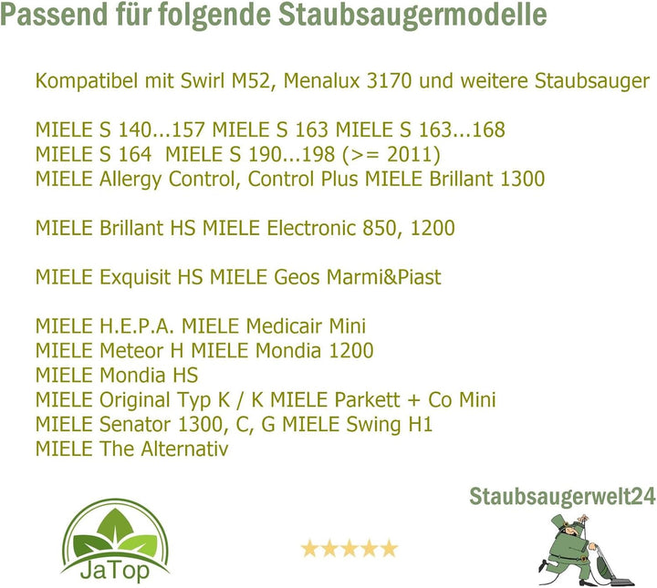 30 Staubsaugerbeutel kompatibel mit Swirl M52 geeignet für Miele G. K/K, Swing H1 30x Beutel SSW24,