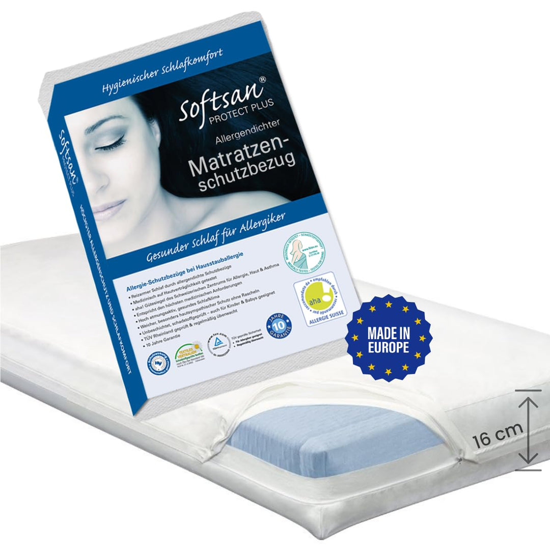 Softsan Protect Plus Matratzenbezug milbendicht 80x200x16 cm, Höhe 16 cm, Encasing, Milbenschutz für