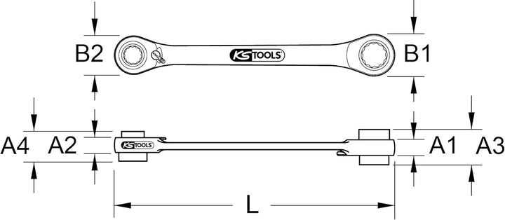 KS Tools 503.4554 4 in 1 GEARplus umschaltbar Doppel-Ratschenringschlüssel, 30x32x34x36mm, 30x32x34x